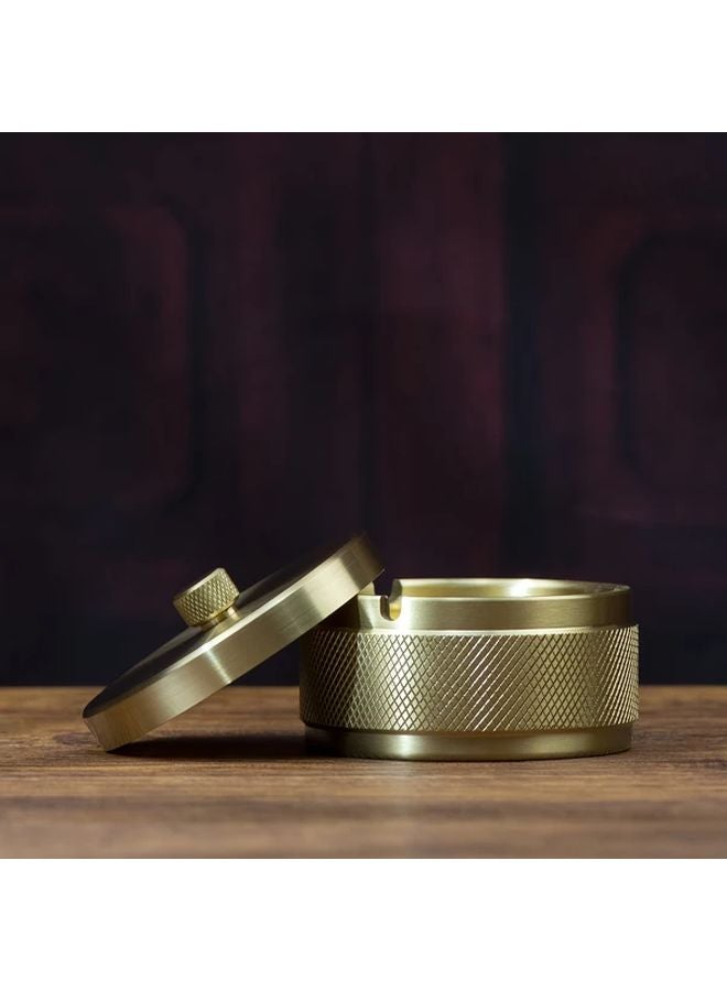 منفضة سجائر من النحاس الأصفر بغطاء، صينية مكتب وسيارة متينة، بتصميم صيني تقليدي - Image 1